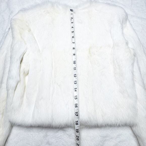 BEBE Ivory Cream Rabbit Fur Cropped Zip-up Jacket Lined Coat size Small - Picture 9 of 13